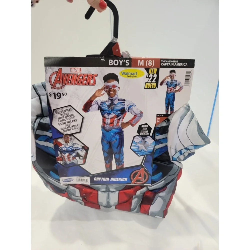 Avengers Captain America Costume Boys Medium 8 Marvel Jumpsuit Mask Halloween